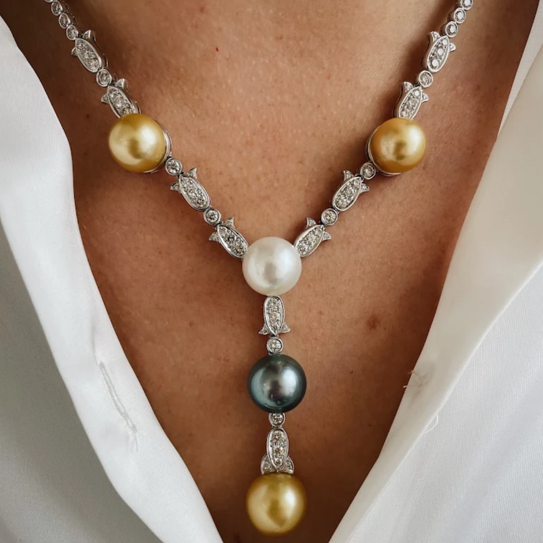 Multi Color Pearls and Diamond Drop Necklace – Jahan Diamond Imports