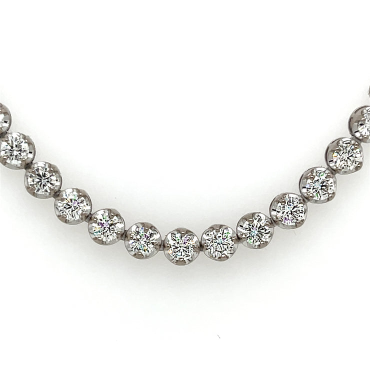 Natural 13.01 CTW Round Brilliant Diamonds Set in 18K White Gold Necklace 16.5in"