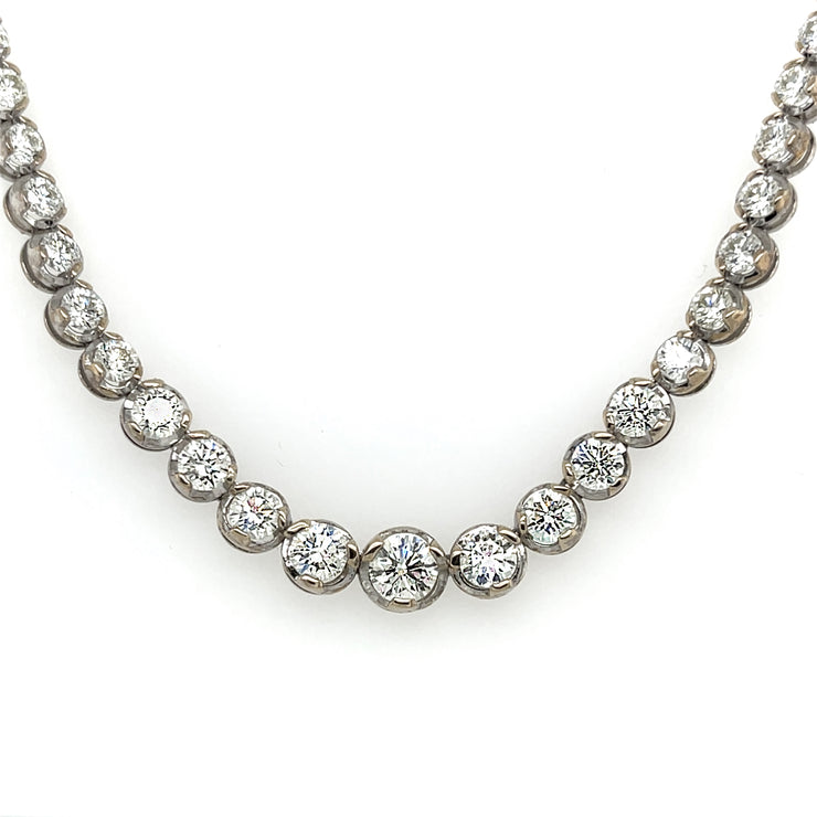 Natural 12.0 CTW Round Brilliant Diamonds Set in 18K White Gold Graduated Necklace