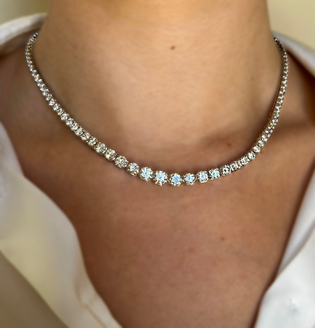 Natural 17.15 CTW RB Diamonds Set in 18K White Gold Tennis Necklace 17in"