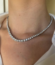 Natural 17.15 CTW RB Diamonds Set in 18K White Gold Tennis Necklace 17in"