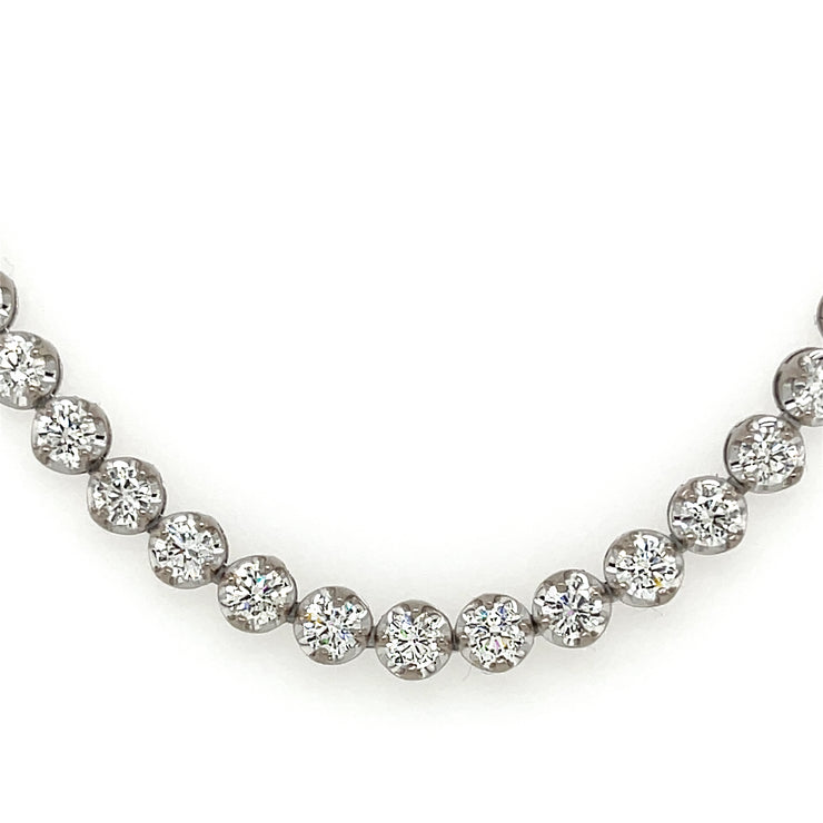 Natural 13.01 CTW Round Brilliant Diamonds Set in 18K White Gold Necklace 16.5in"