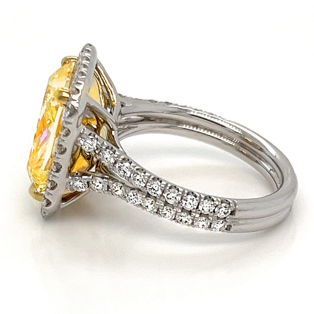 7.02 ct Fancy Yellow Radiant Cut Diamond Engagement Ring