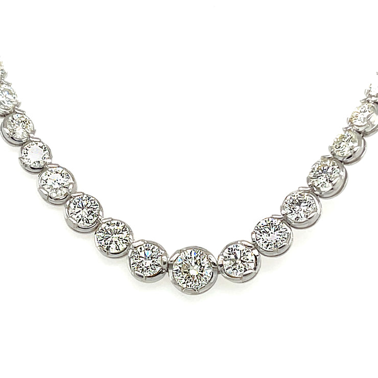 Natural 12.0 CTW Round Brilliant Diamonds Set in 18K White Gold Graduated Necklace