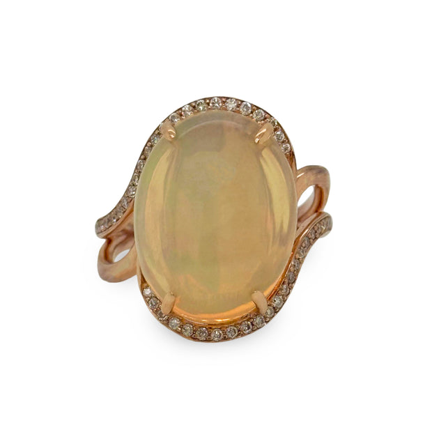 Natural Opal 6.30 CT with Natural Diamonds 0.23 CT set in 14K Rose Gold