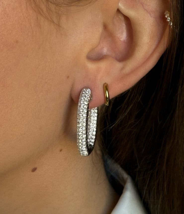 Diamond Oval Hoop Earrings in 14K White Gold