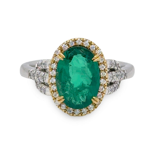 Oval Emerald Diamond Two Tone Ring