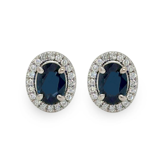 1.28 CTW Oval Sapphire Stud Earrings set in 18K White Gold