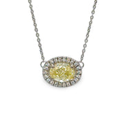 Fancy Oval Yellow & Diamond Halo Pendant in 18K White Gold