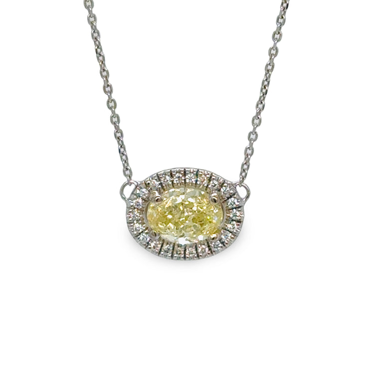Fancy Oval Yellow Diamond with Halo Necklace