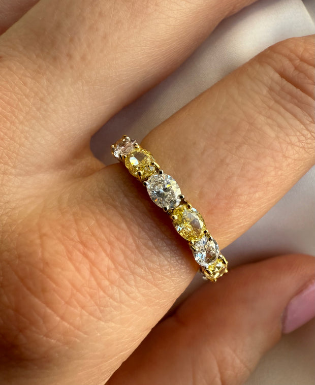 Oval Yellow and White Diamond Half Eternity Band