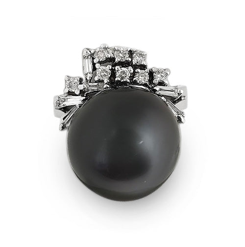 Features a ring with a lustrous black pearl as the centerpiece adorned with diamonds.