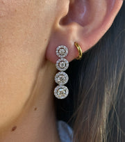 Round Halo Diamond Drop Earrings