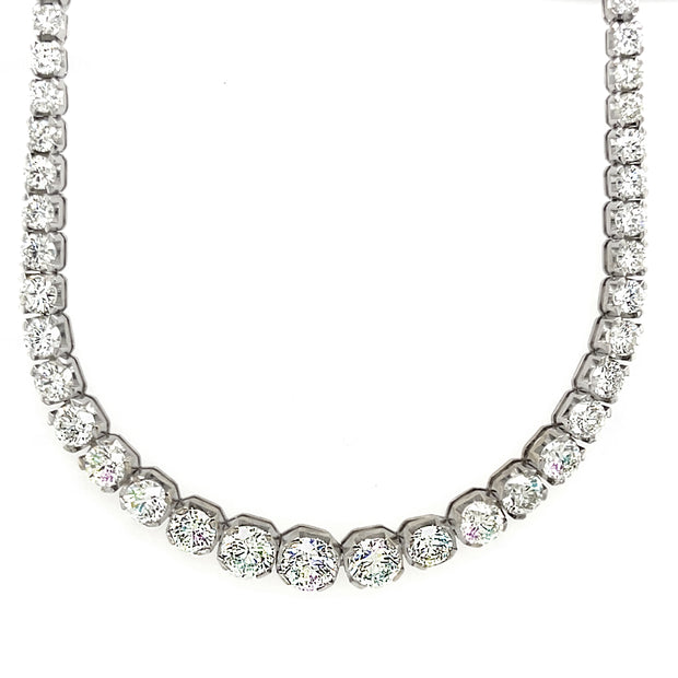 Natural 17.15 CTW RB Diamonds Set in 18K White Gold Tennis Necklace 17in"