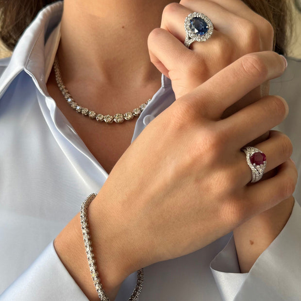 6.11 ct Natural Blue Sapphire Ring with Diamond Halo
