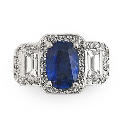 Three Stone Blue Sapphire and Diamond Ring