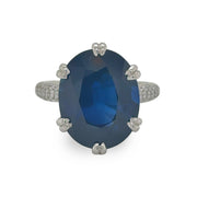 11.26 CT Oval Cut Sapphire with 0.38 CTW Round Brilliant Cut Pave Set Diamond Ring set in Platinum