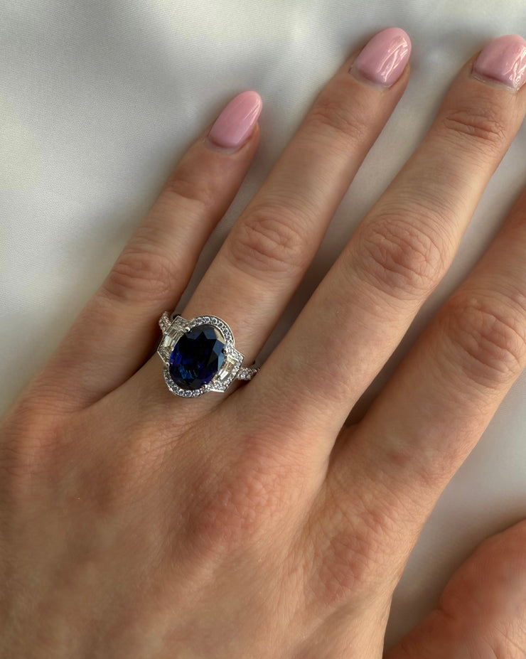 3.49CT Oval Cut Sapphire and Diamond Ring