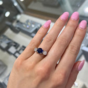 Blue Sapphire and Diamond Three Stone Ring