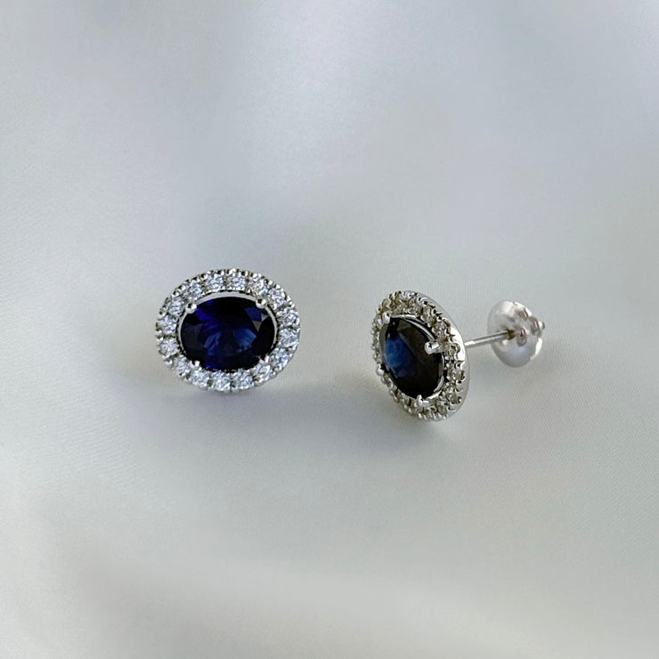 4.20 CTW Oval Sapphire with Diamond Halo Stud Earrings