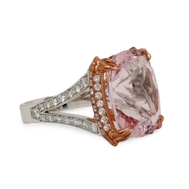 Kunzite and Diamond Two Tone Gold Ring