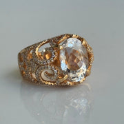 Luxury oval Morganite and diamond ring showcasing exceptional clarity and sparkle
