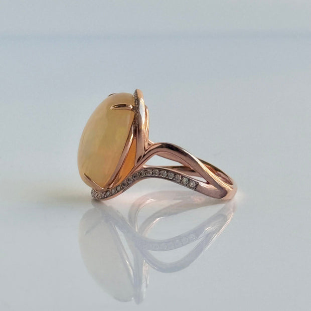 Natural Opal 6.30 CT with Natural Diamonds 0.23 CT set in 14K Rose Gold