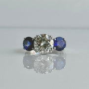 Diamond and Blue Sapphire 3 Stone Ring