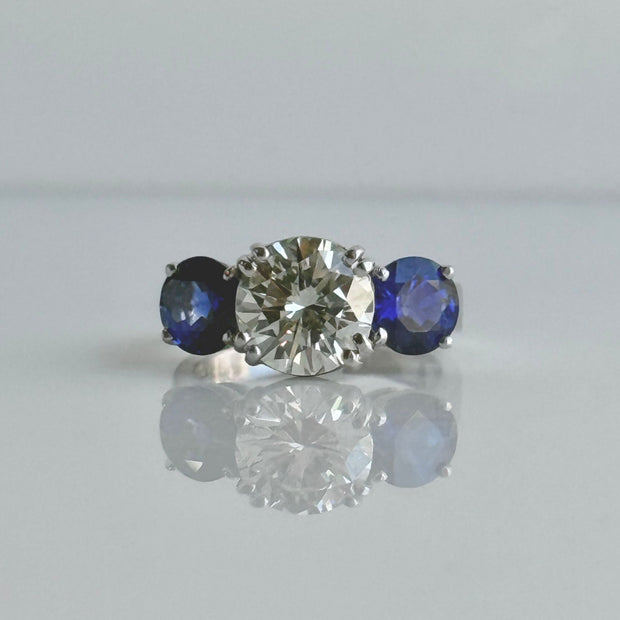 Diamond and Blue Sapphire 3 Stone Ring