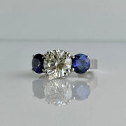 Diamond and Blue Sapphire 3 Stone Ring
