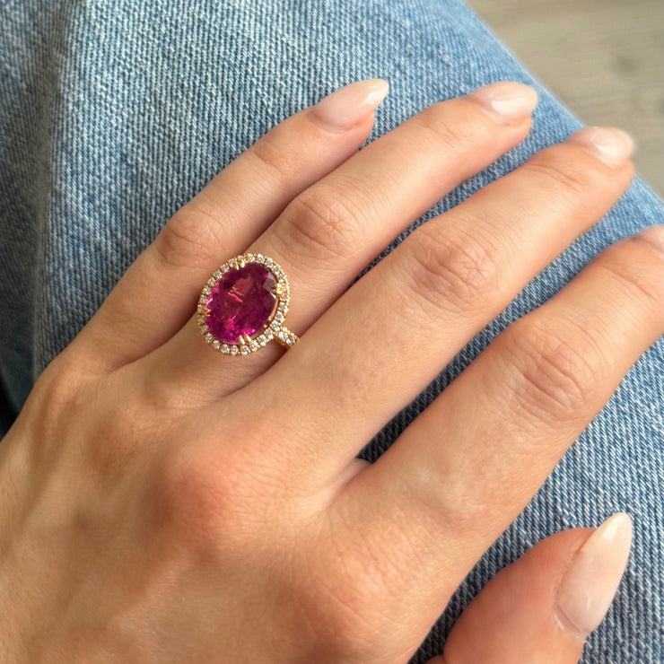 4.67 CT Oval Tourmaline Ring with Diamond Halo