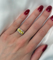 Fancy Yellow Three Stone Halo Ring