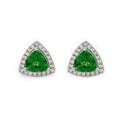 0.74 CTW Tsavorite with 0.09 CTW Diamond Halo Stud Earrings