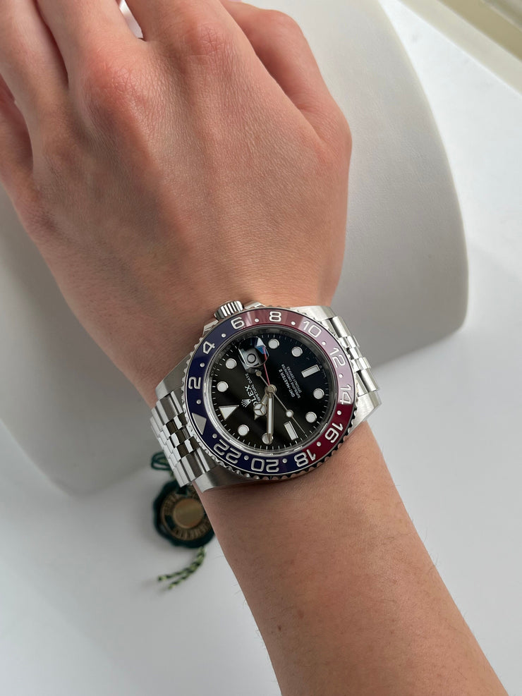 Shown here on wrist.