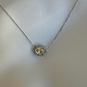 Fancy Oval Yellow & Diamond Halo Pendant in 18K White Gold