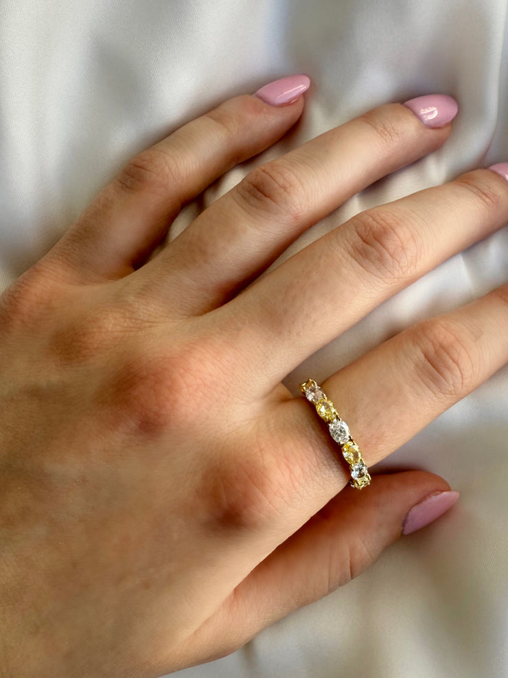 Oval Yellow and White Diamond Half Eternity Band