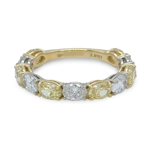 Oval Yellow and White Diamond Half Eternity Band