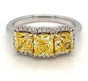 Fancy Yellow Three Stone Halo Ring