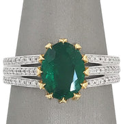 Emerald and Diamond Two Tone Ring