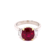 4.01 CT Oval Cut Burmese Ruby and .53 CTW Half Moon Diamond Ring, AGL and GRS Certified Burma Ruby set in Platinum