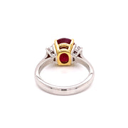 4.01 CT Oval Cut Burmese Ruby and .53 CTW Half Moon Diamond Ring, AGL and GRS Certified Burma Ruby set in Platinum