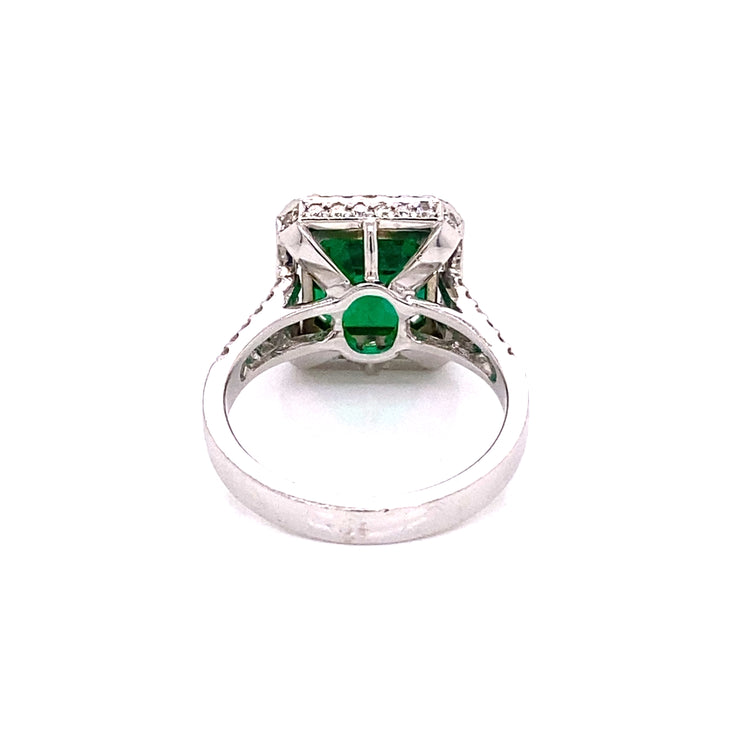 3.70 CT Colombian Emerald and .20 CTW Diamond Ring, GIA and AGL Certified set in Platium and 18 Karat White Gold
