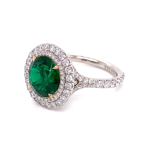 3.65 CT Emerald and 1.20 CTW Diamond Ring, GIA Certified set in Platium