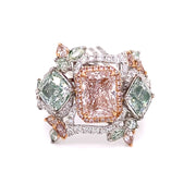2.03 CT Pink, 3.03 CTW Green, and.70 CTW Diamond Ring set in 18 KWG