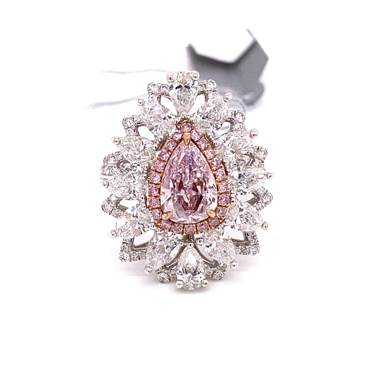 1.84 CT Fancy Pink Pear Shape Diamond Ring set in18 KWG