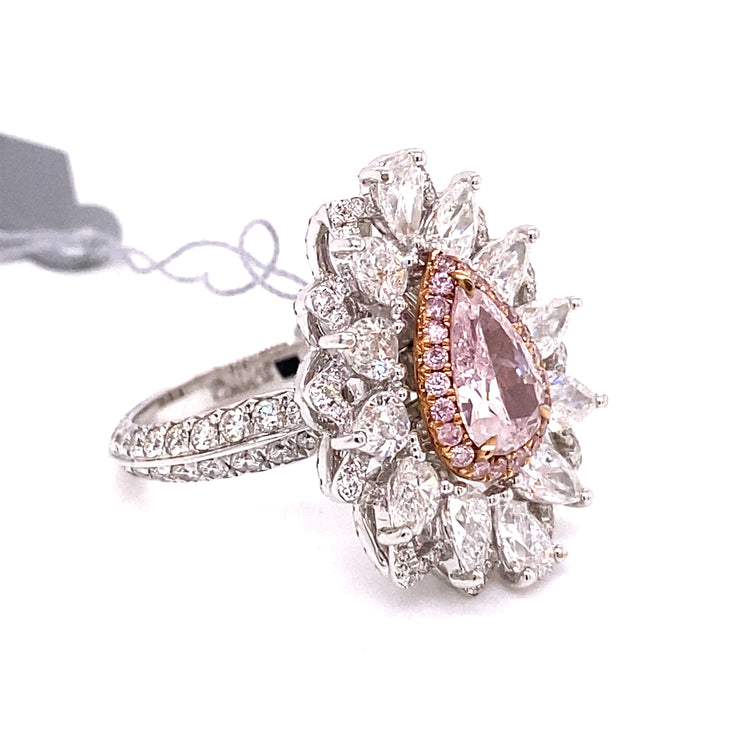 1.84 CT Fancy Pink Pear Shape Diamond Ring set in18 KWG