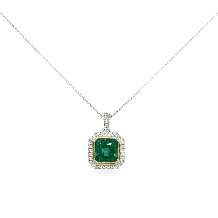 1.48 ct Emerald Pendant with 0.16 ctw Diamonds