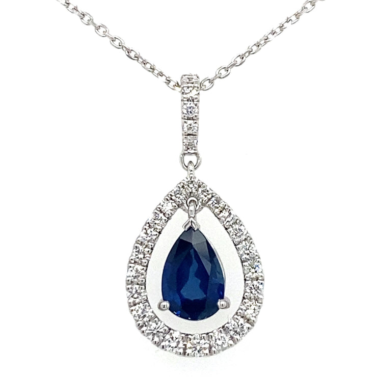 0.75 ct Pear Shaped Sapphire with 0.22 ctw Diamond Pendant