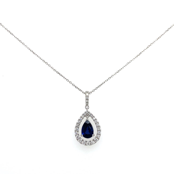 0.75 ct Pear Shaped Sapphire with 0.22 ctw Diamond Pendant