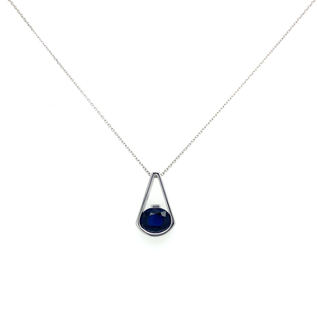 1.43 ct Blue Sapphire Pendant set in 18k White Gold